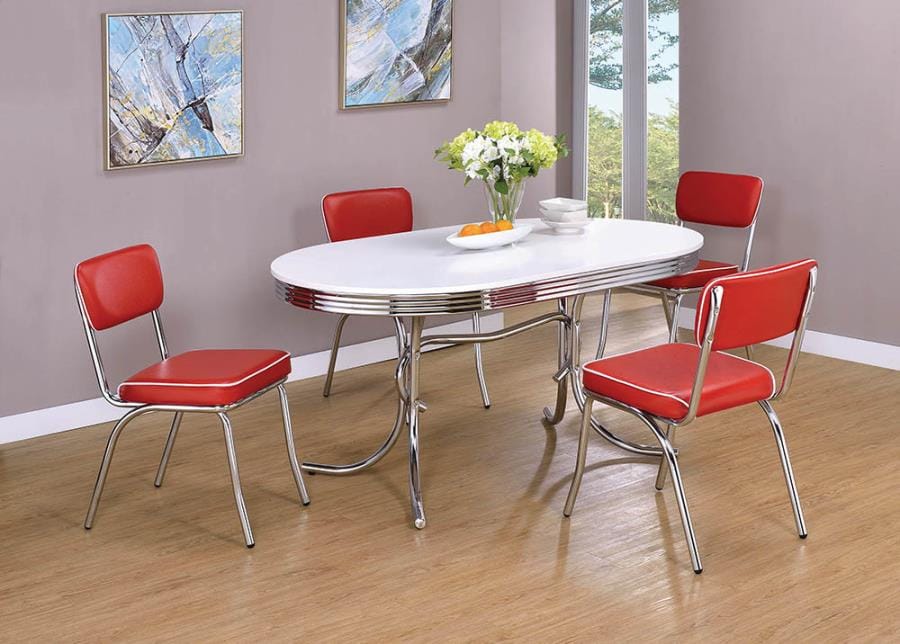 Retro Open Back Side Chairs Red and Chrome (Set of 2)