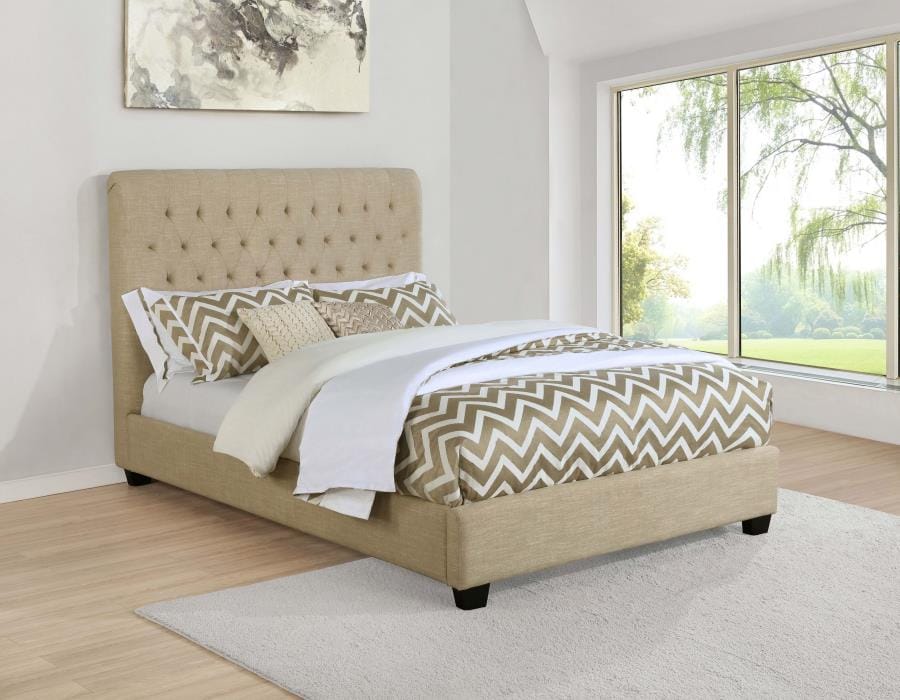 Chloe Tufted Upholstered Eastern King Bed Oatmeal