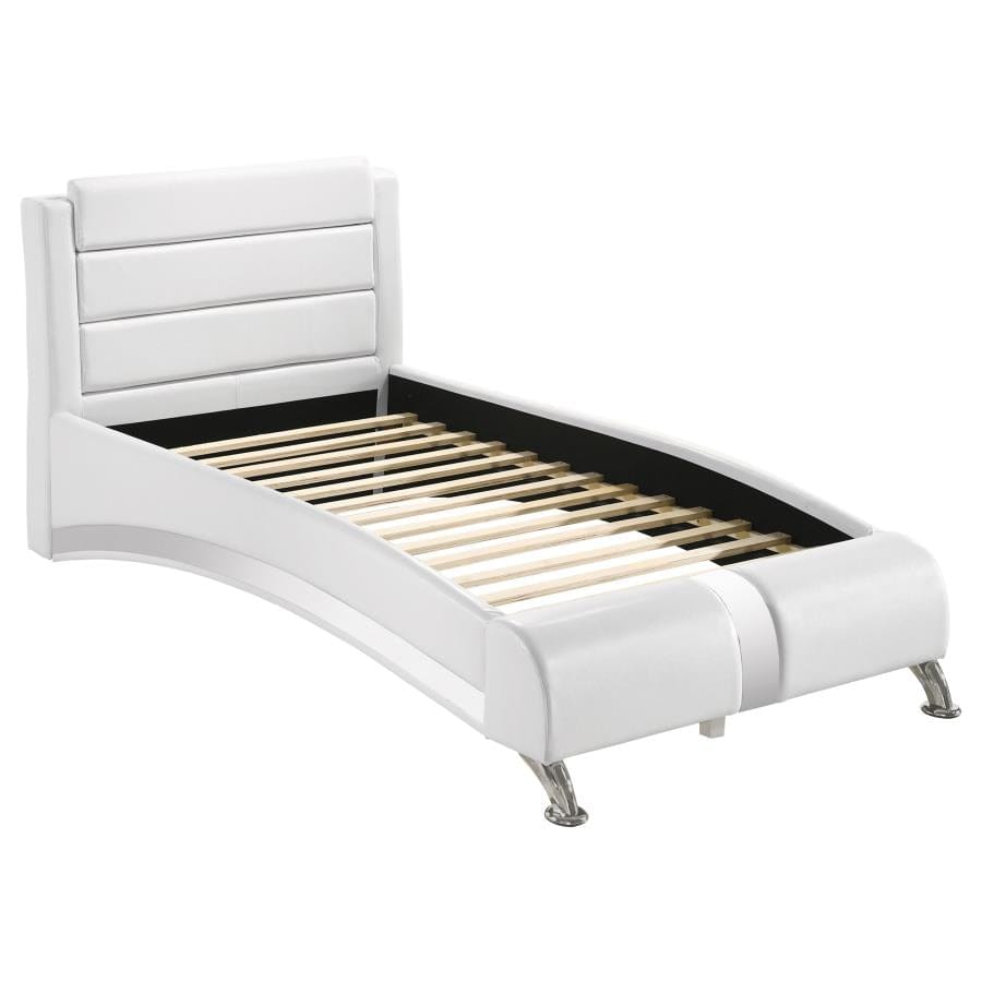 Jeremaine Twin Upholstered Platform Bed Glossy White