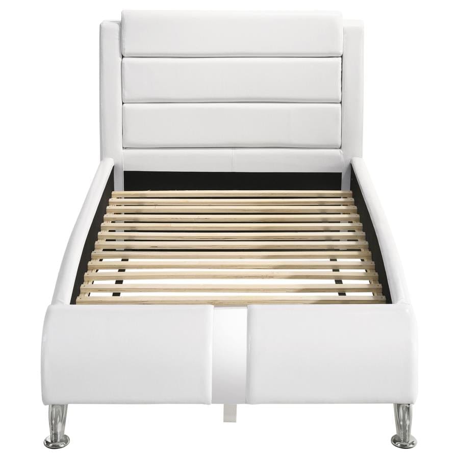 Jeremaine Twin Upholstered Platform Bed Glossy White