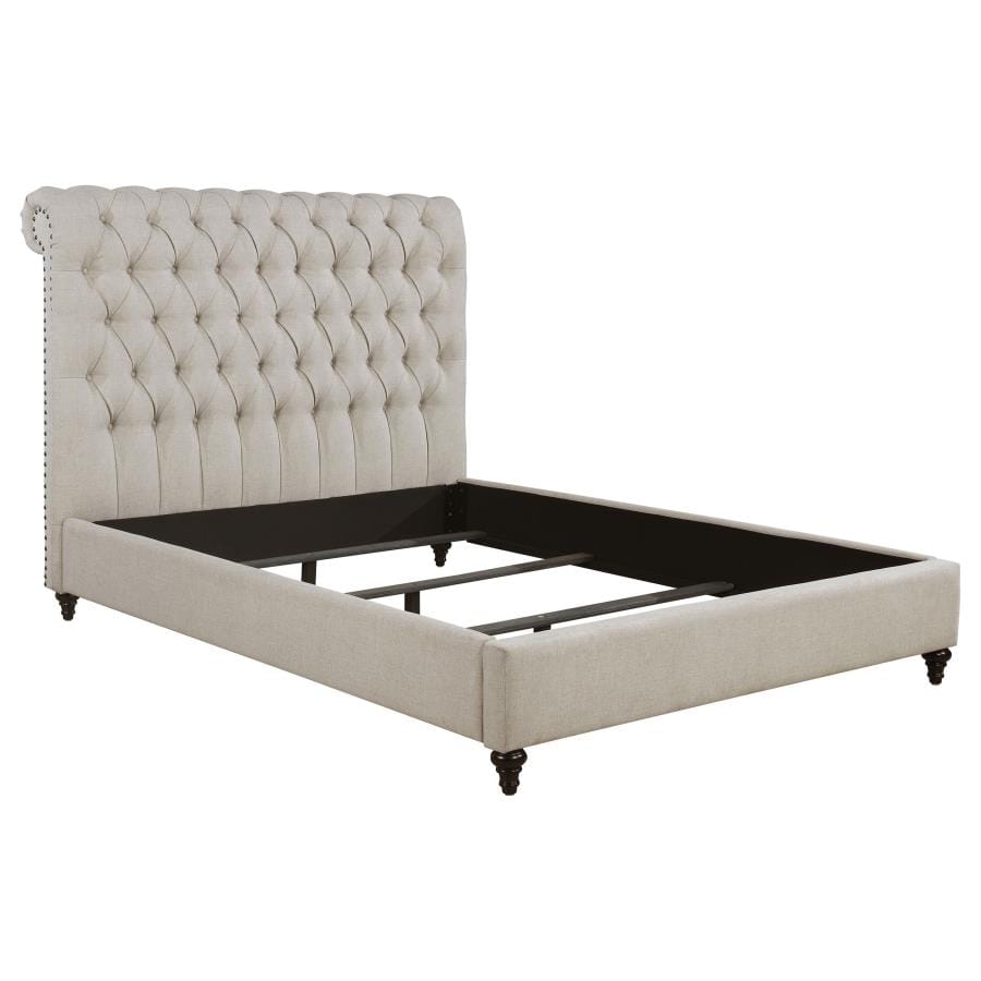 Devon Button Tufted Upholstered Full Bed Beige