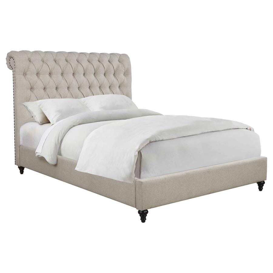 Devon Button Tufted Upholstered California King Bed Beige