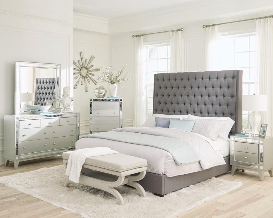 Camille California King Button Tufted Bed Grey