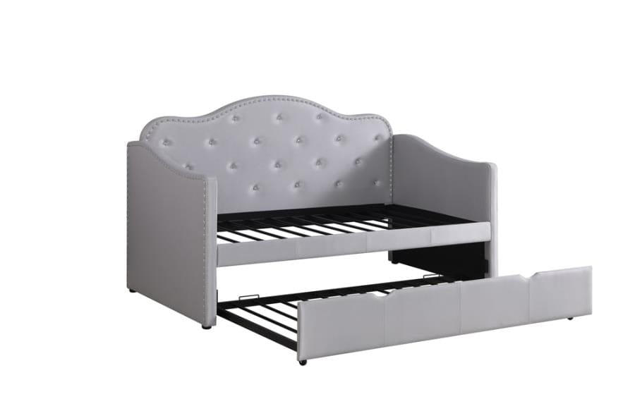 Elmore Upholstered Twin Daybed with Trundle Pearlescent Grey