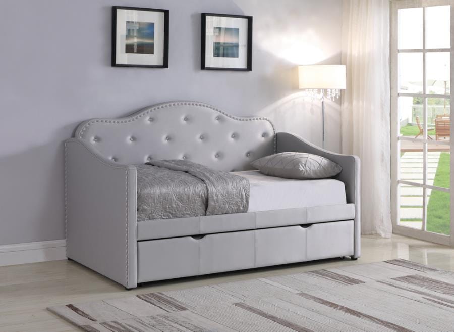 Elmore Upholstered Twin Daybed with Trundle Pearlescent Grey