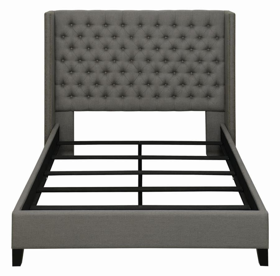 Bancroft Demi-wing Upholstered Eastern King Bed Grey