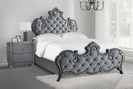 Sandboard Queen Rhinestone Button Tufted Bed Grey