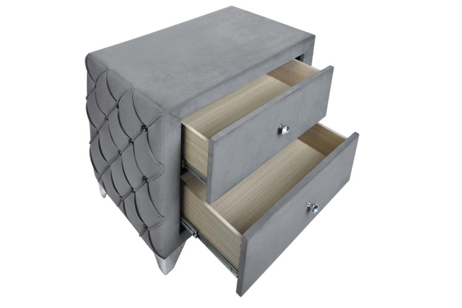 Sandboard 2-drawer Button Tufted Nightstand Grey