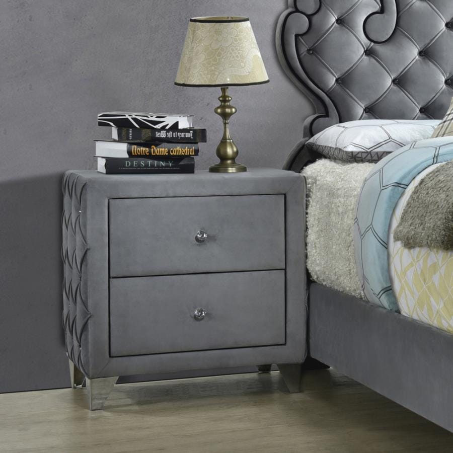 Sandboard 2-drawer Button Tufted Nightstand Grey
