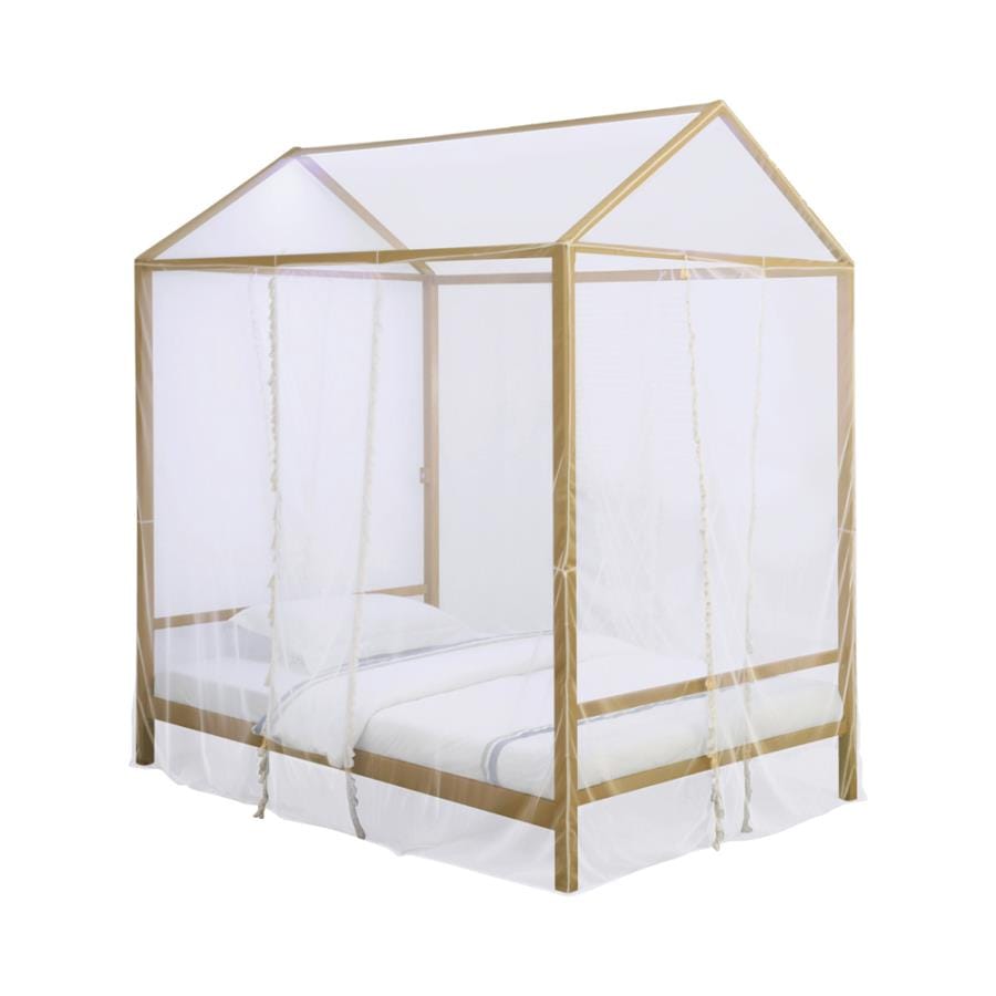 Altadena Full Canopy Bed with LED Lighting Matte Gold