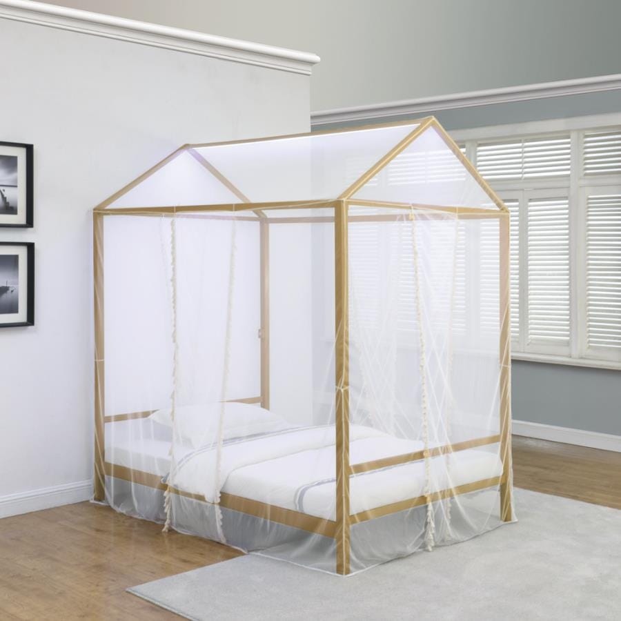 Altadena Twin Canopy Bed with LED Lighting Matte Gold