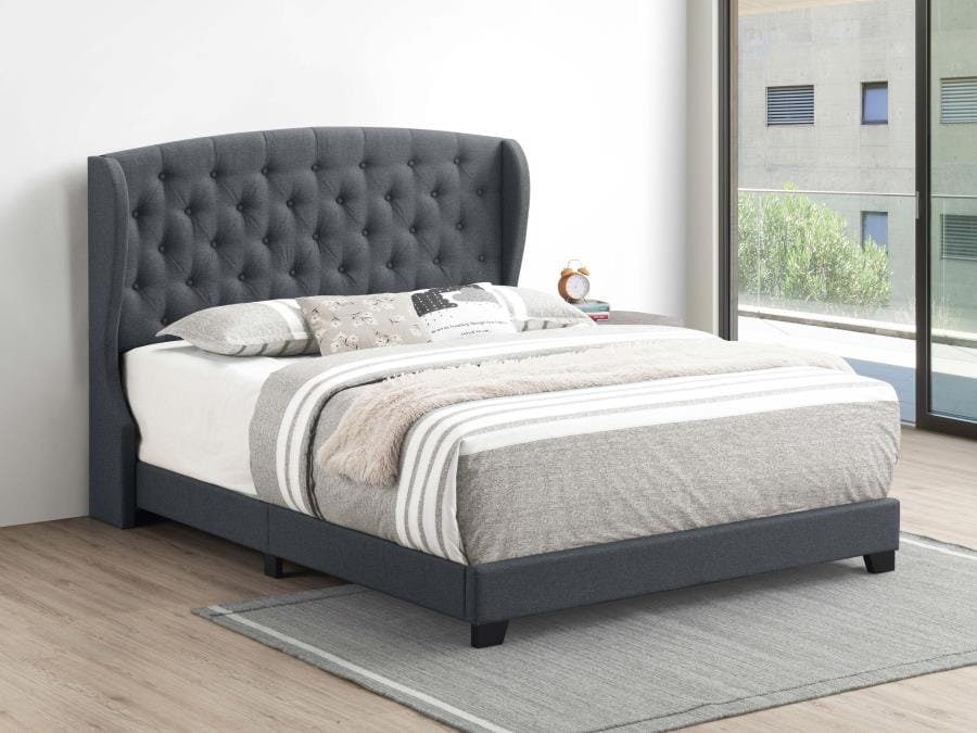 Krome Full Upholstered Bed with Demi-wing Headboard Gunmetal