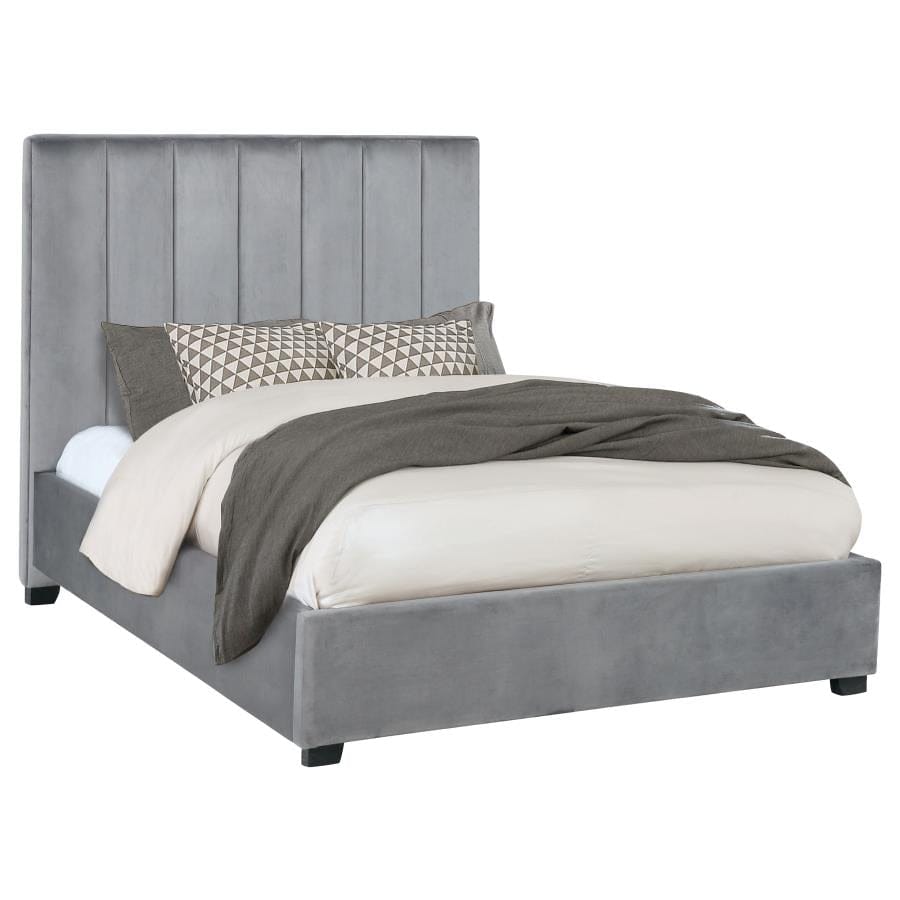 Arles Eastern King Vertical Channeled Tufted Bed Grey