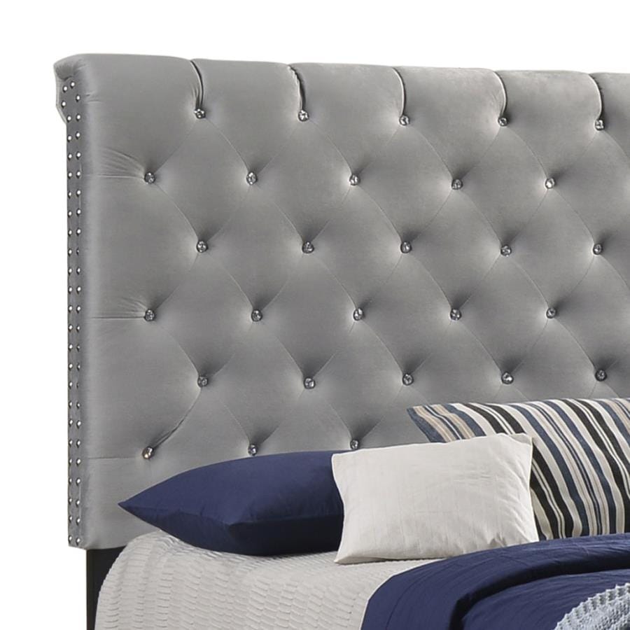 Warner Eastern King Upholstered Bed Grey