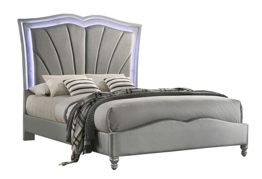 Chasina Eastern King Upholstered Bed with LED Lighting Grey