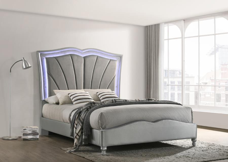 Chasina Eastern King Upholstered Bed with LED Lighting Grey