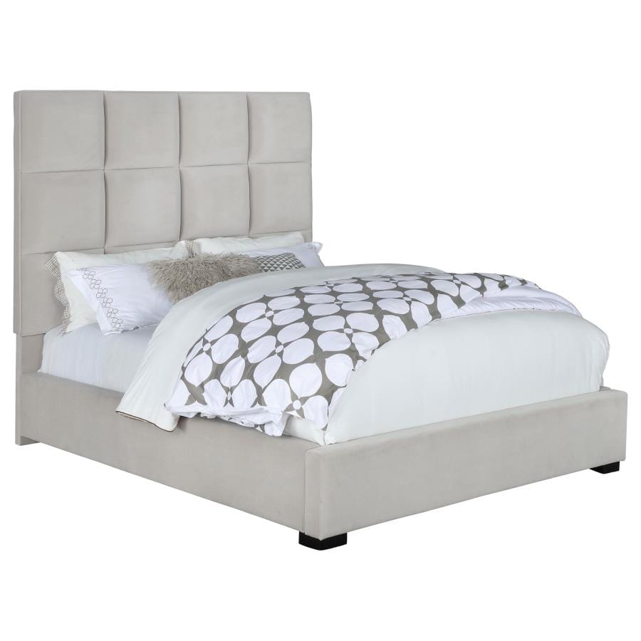 Panes Queen Tufted Upholstered Panel Bed Beige