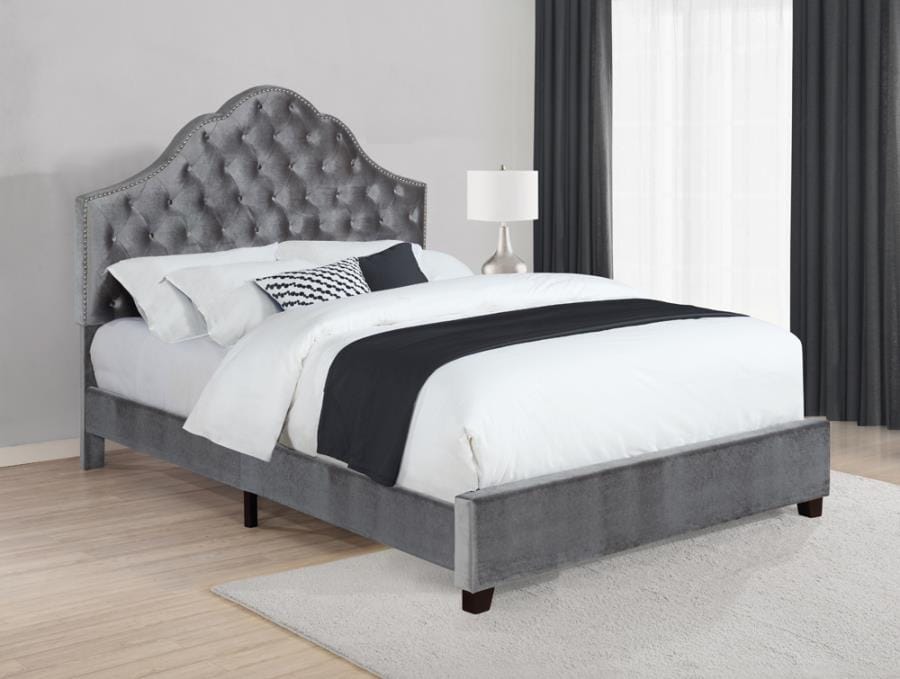 Abbeville Full Upholstered Bed with Arched Headboard Grey