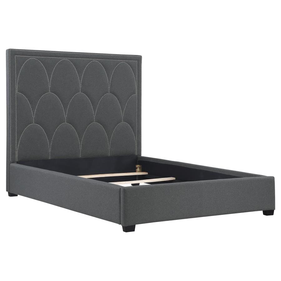 Bowfield Upholstered Bed with Nailhead Trim Charcoal