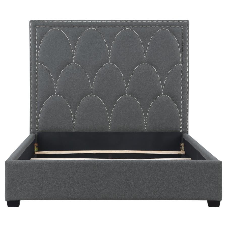 Bowfield Upholstered Bed with Nailhead Trim Charcoal