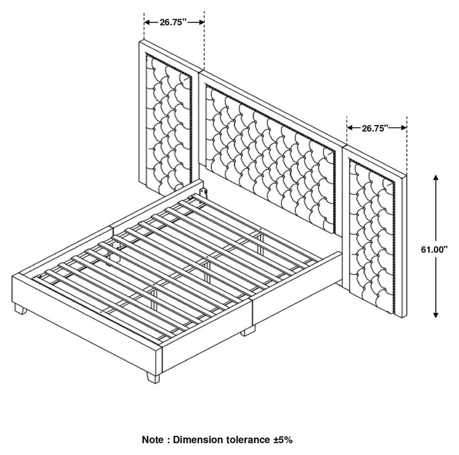 Hailey Upholstered Platform Queen Bed with Wall Panel Black