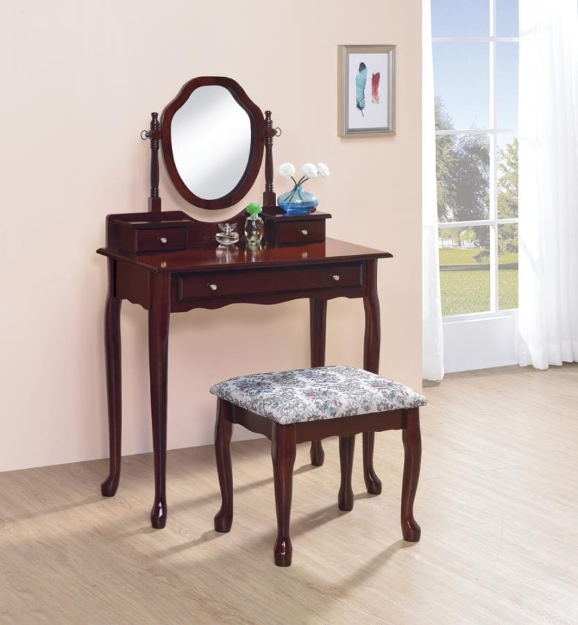 Minnette 2-piece Vanity Set with Upholstered Stool Brown Red