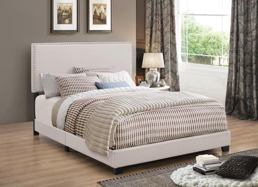 Boyd Twin Upholstered Bed with Nailhead Trim Ivory