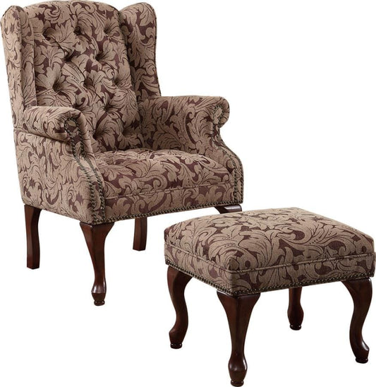 Abigail Tufted Back Accent Chair and Ottoman Light Brown and Burgundy
