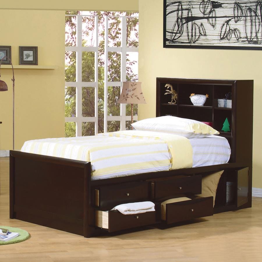 Phoenix Full Bookcase Bed with Underbed Storage Cappuccino