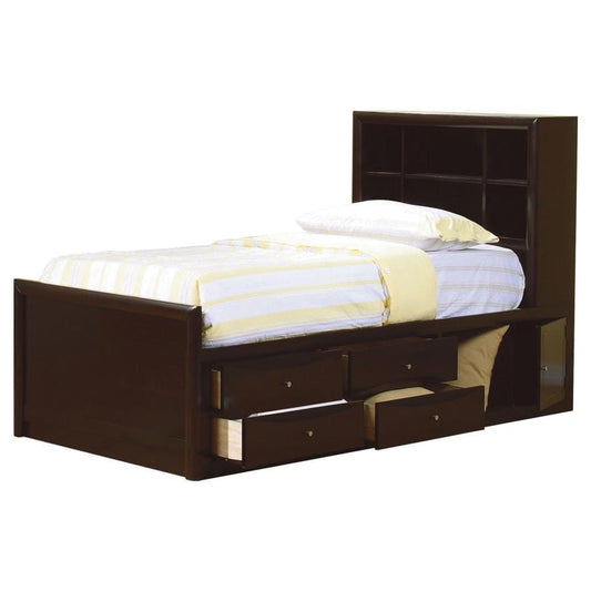 Phoenix Twin Bookcase Bed with Underbed Storage Cappuccino