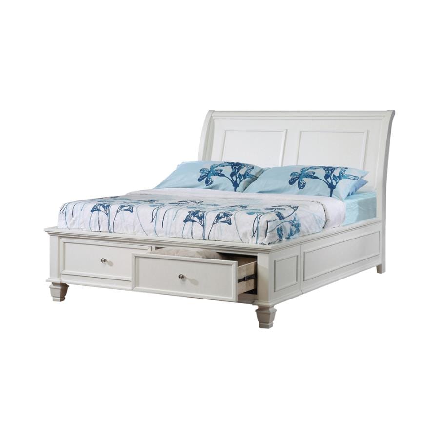 Selena Full Sleigh Bed with Footboard Storage Buttermilk