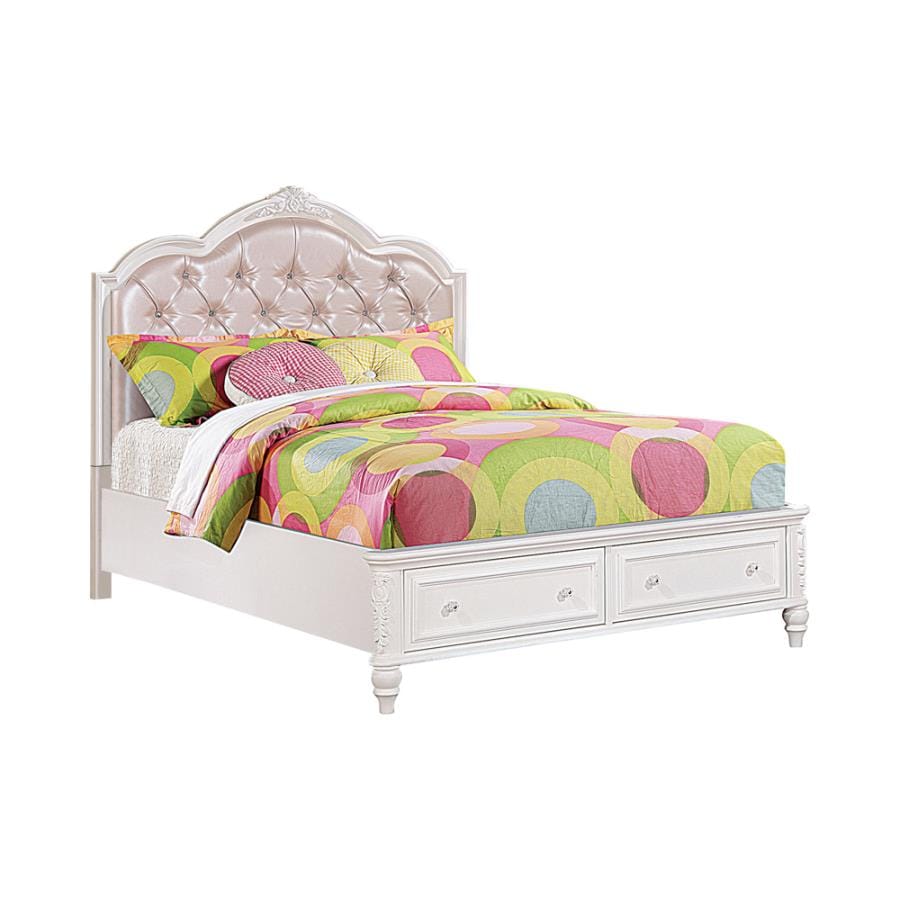 Caroline Twin Upholstered Storage Bed Pink and White