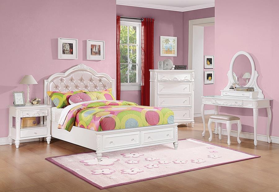 Caroline Twin Upholstered Storage Bed Pink and White