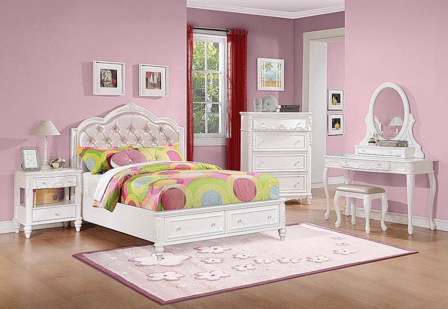 Caroline Twin Upholstered Storage Bed Pink and White