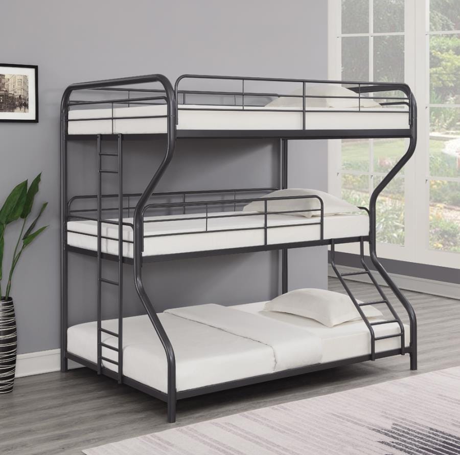 Garner Triple Bunk Bed with Ladder Gunmetal