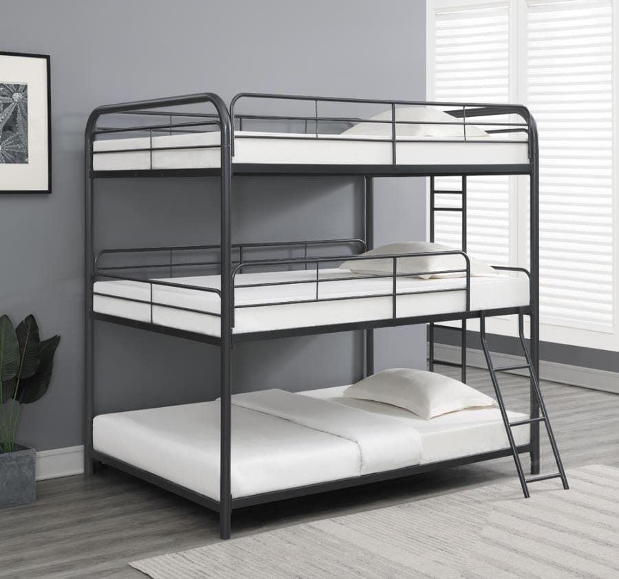 Garner Triple Bunk Bed with Ladder Gunmetal