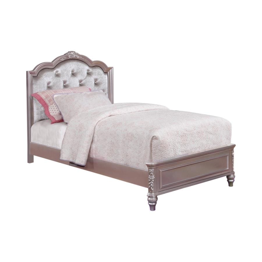 Caroline Twin Upholstered Bed Metallic Lilac and Grey