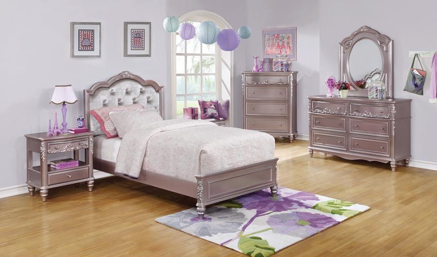 Caroline Twin Upholstered Bed Metallic Lilac and Grey