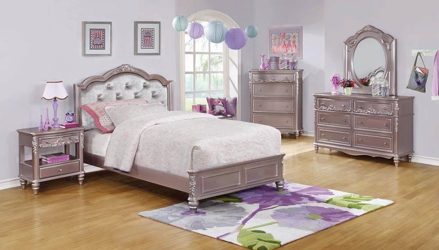 Caroline Twin Upholstered Bed Metallic Lilac and Grey