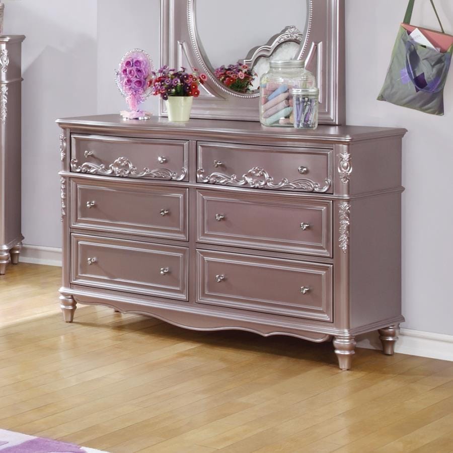 Caroline 6-drawer Rectangular Dresser Metallic Lilac