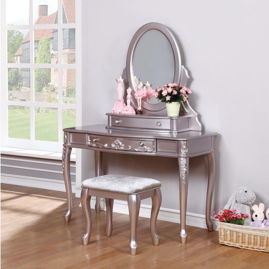 Caroline Vanity Stool White and Metallic Lilac