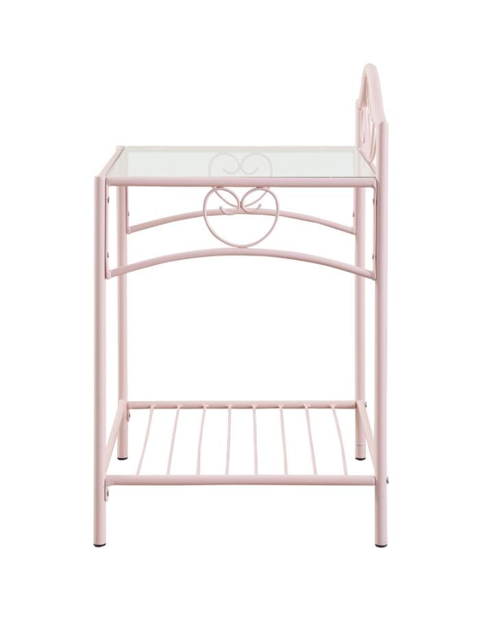 Massi 1-shelf Nightstand with Glass Top Powder Pink