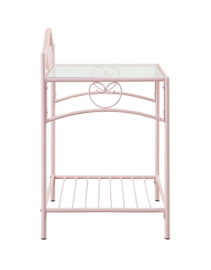 Massi 1-shelf Nightstand with Glass Top Powder Pink