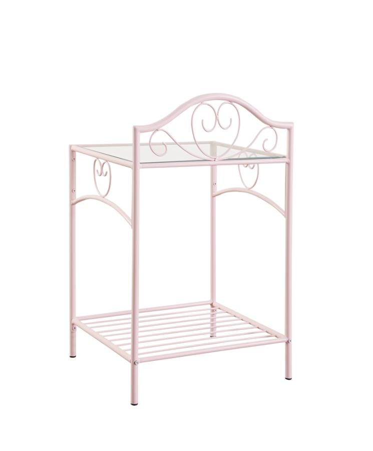 Massi 1-shelf Nightstand with Glass Top Powder Pink