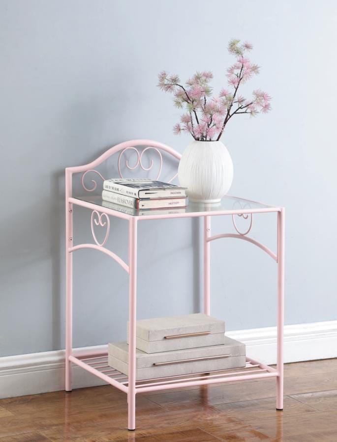 Massi 1-shelf Nightstand with Glass Top Powder Pink