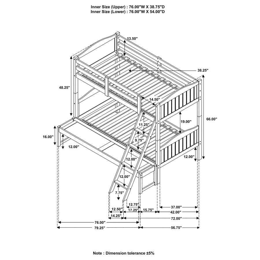 Arlo Twin/Full Bunk Bed with Ladder Black