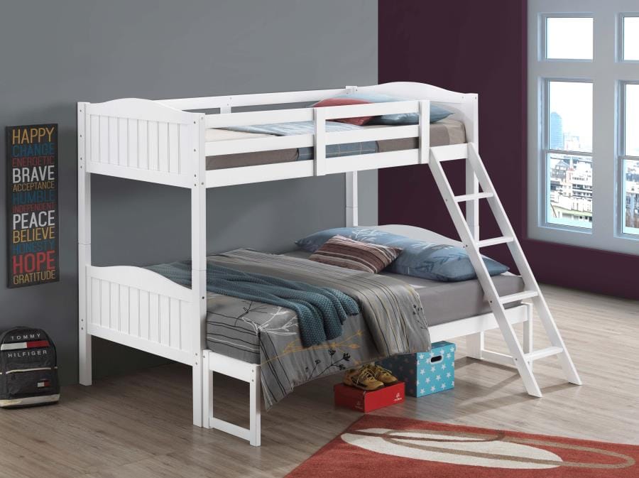 Arlo Twin/Full Bunk Bed with Ladder White