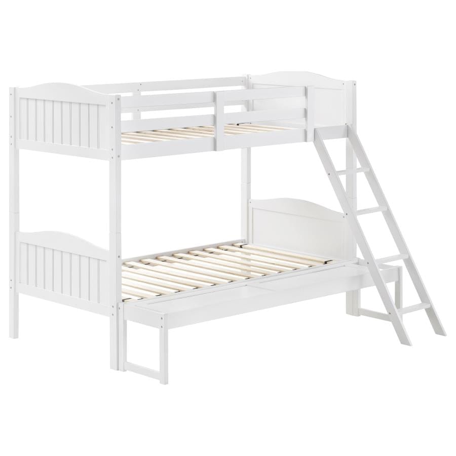 Arlo Twin/Full Bunk Bed with Ladder White