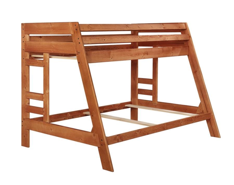 Wrangle Hill Twin over Full Bunk Bed with Built-in Ladder Amber Wash