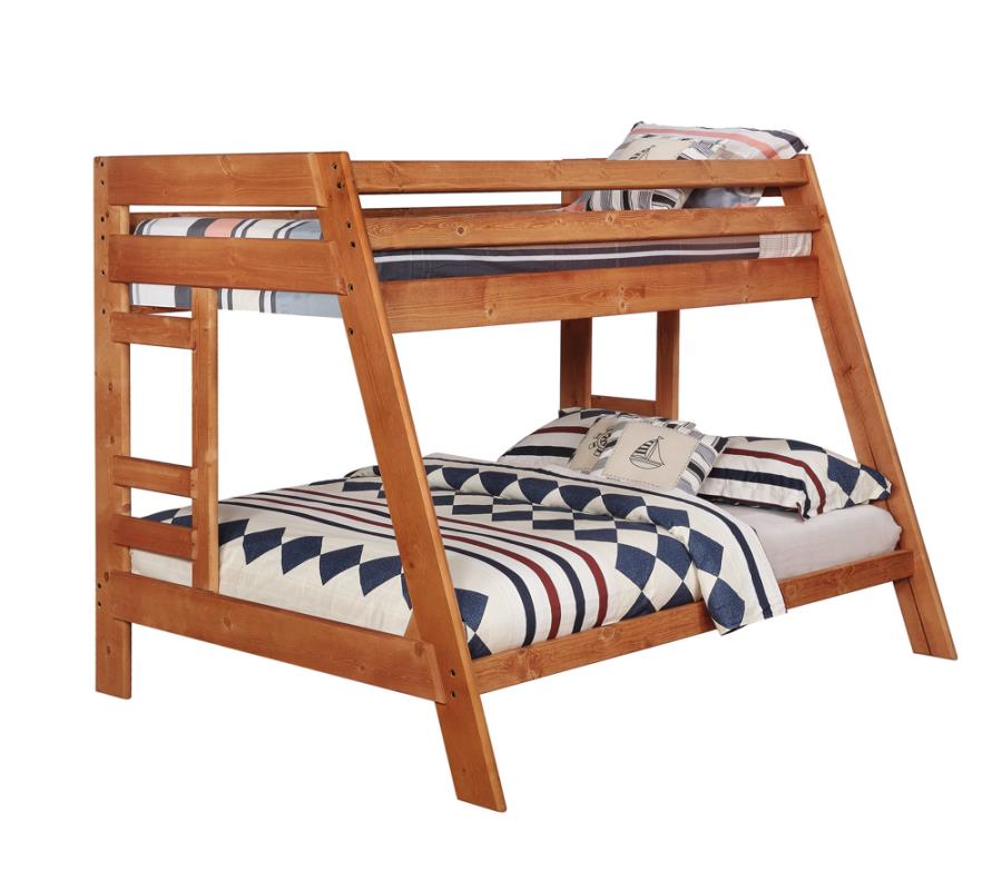 Wrangle Hill Twin over Full Bunk Bed with Built-in Ladder Amber Wash